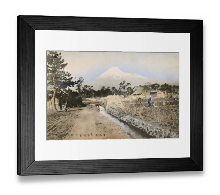 Framed Print : Mount Fuji, Japan - with a village and agricultural workers Framed Print : Mount Fuji, Japan - with a village and agricultural workers