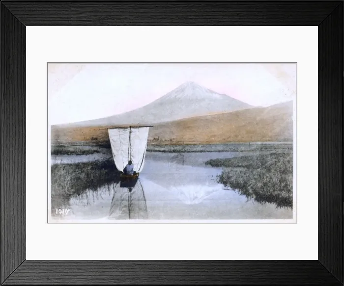 Framed Print : Mount Fuji, Japan - A small sailing boat crosses wetlands Framed Print : Mount Fuji, Japan - A small sailing boat crosses wetlands
