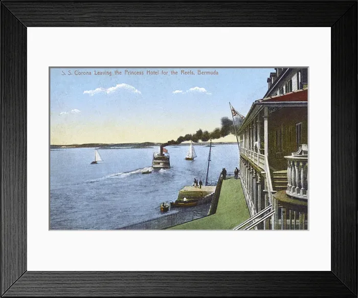 Framed Print : SS Corona leaving Princess Hotel for the Reefs, Bermuda Framed Print : SS Corona leaving Princess Hotel for the Reefs, Bermuda