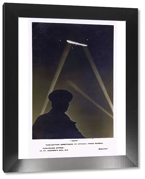 WW1 - Zeppelin over the UK illuminated by searchlights