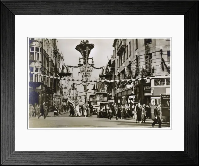 Framed Print : George Vs Silver Jubilee - Piccadilly end - Bond St, London Framed Print : George Vs Silver Jubilee - Piccadilly end - Bond St, London