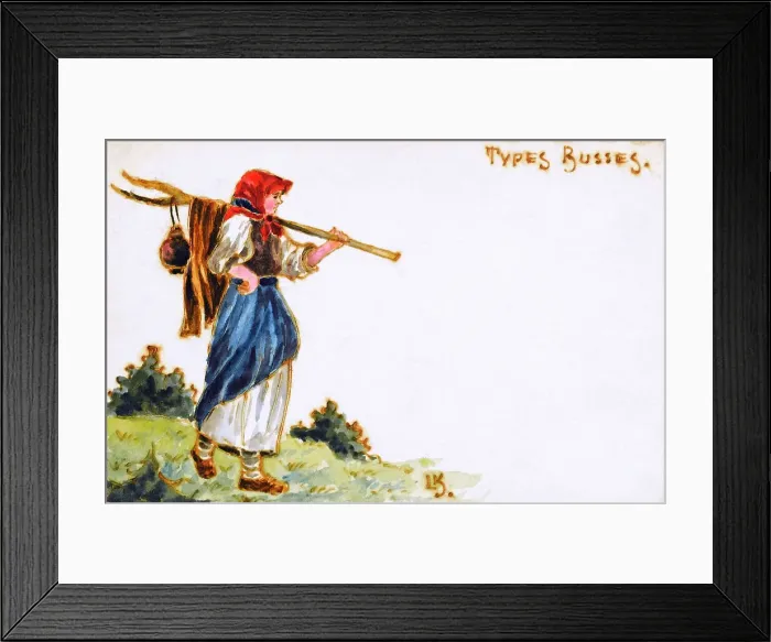 Framed Print : Russian Countrywoman with pitchfork and red headscarf Framed Print : Russian Countrywoman with pitchfork and red headscarf