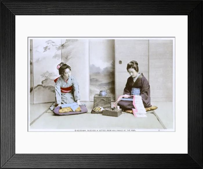 Framed Print : O-koto-san receives a letter from her fiance at the war Framed Print : O-koto-san receives a letter from her fiance at the war