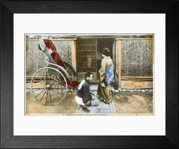 Framed Print : Japanese woman O-koto-san takes a Rickshaw and heads out Framed Print : Japanese woman O-koto-san takes a Rickshaw and heads out