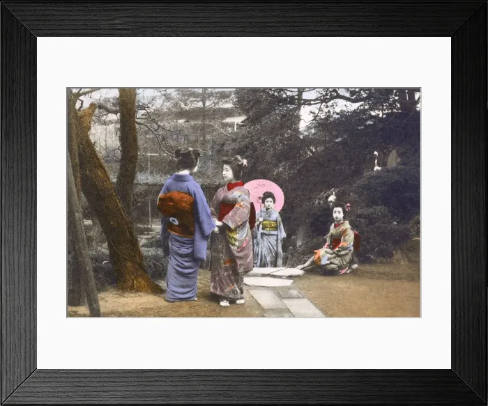Framed Print : Japan - A group of friendly Geisha Girls Framed Print : Japan - A group of friendly Geisha Girls