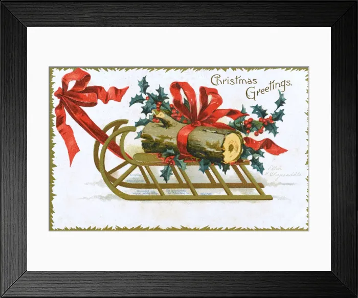 Framed Print : Christmas Yule Log being pulled along atop a wooden frame Framed Print : Christmas Yule Log being pulled along atop a wooden frame