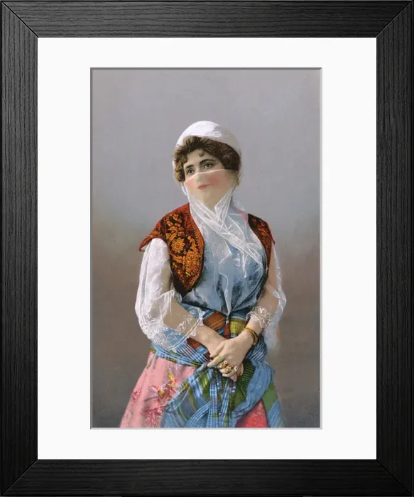 Framed Print : Rich Turkish Woman in fine clothing with veil Framed Print : Rich Turkish Woman in fine clothing with veil