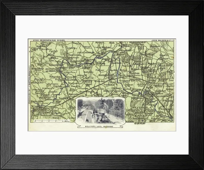 Framed Print : Berkshire map and inset photo of Boulters Lock, Maidenhead Framed Print : Berkshire map and inset photo of Boulters Lock, Maidenhead