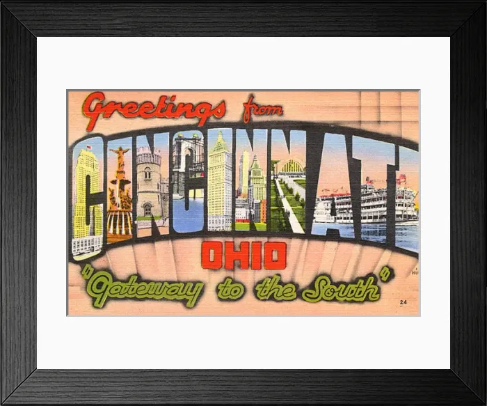 Framed Print : Greetings from Cincinnati - Big Letter Greetings Postcard Framed Print : Greetings from Cincinnati - Big Letter Greetings Postcard