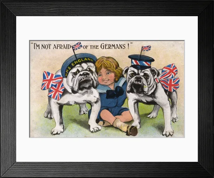 Framed Print : I m not afraid of the Germans - Boy & Patriotic Bulldogs WW1 Framed Print : I m not afraid of the Germans - Boy & Patriotic Bulldogs WW1