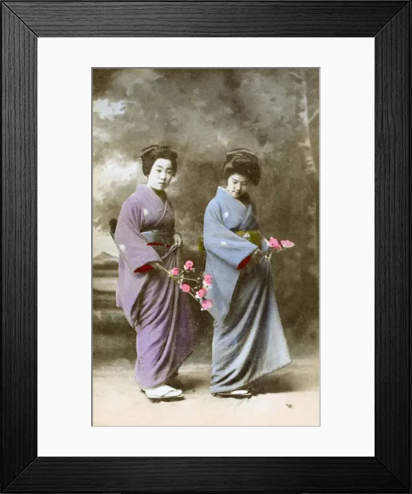 Framed Print : Japanese - Two Geisha Girls - Studio Photograph Framed Print : Japanese - Two Geisha Girls - Studio Photograph