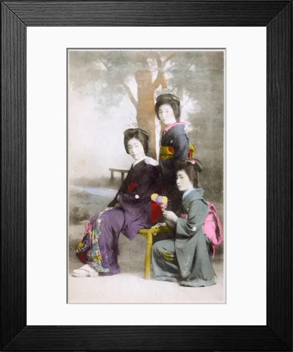 Framed Print : Japan - Three Geisha Girls - studio pose Framed Print : Japan - Three Geisha Girls - studio pose