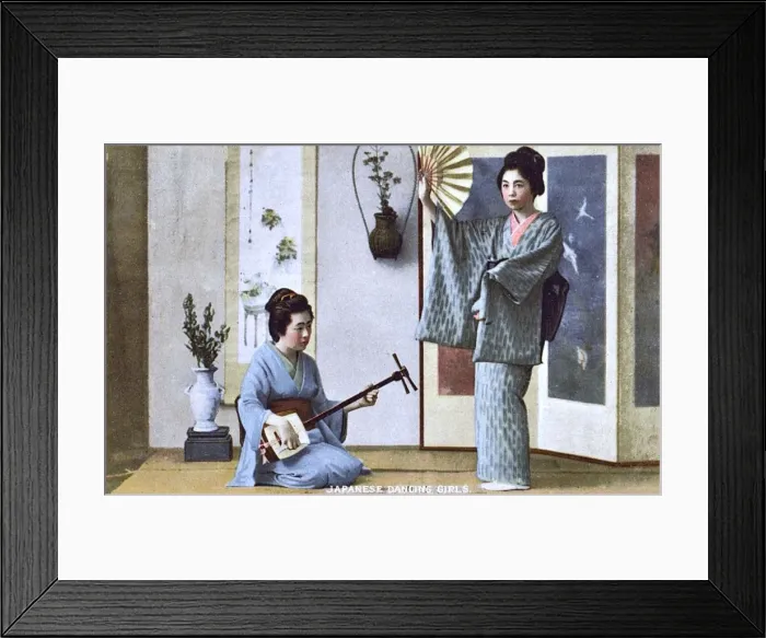 Framed Print : Japan - Japanese Dancing girl and Shamisen player Framed Print : Japan - Japanese Dancing girl and Shamisen player