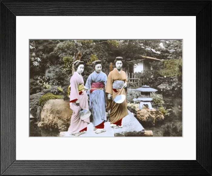Framed Print : Japan - Three Japanese Geisha Girls - Ornamental Garden Framed Print : Japan - Three Japanese Geisha Girls - Ornamental Garden