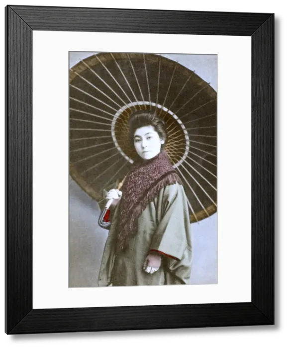 Framed Print : Japan - High Class Japanese woman with large umbrella Framed Print : Japan - High Class Japanese woman with large umbrella