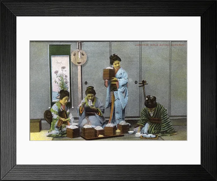 Framed Print : Japan - Geisha Girls eating noodles Framed Print : Japan - Geisha Girls eating noodles