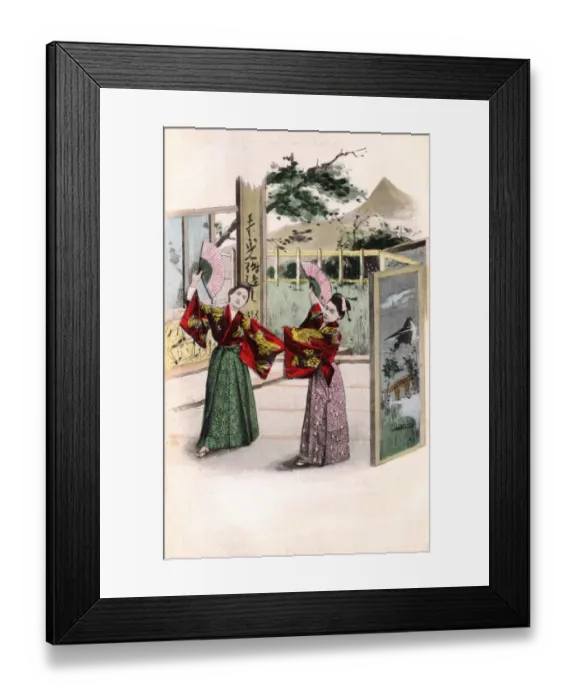 Framed Print : Japan - Dancing Girls dancing with fans in outdoor setting Framed Print : Japan - Dancing Girls dancing with fans in outdoor setting