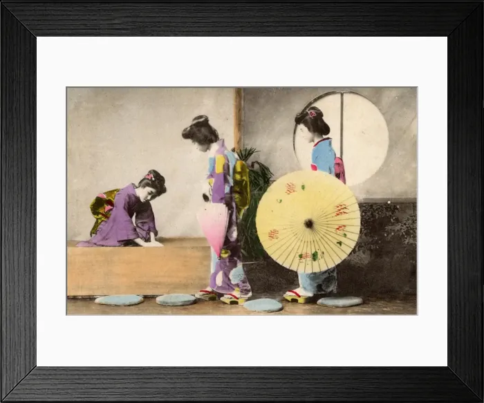 Framed Print : Japan - Geisha arrives at a friends home Framed Print : Japan - Geisha arrives at a friends home