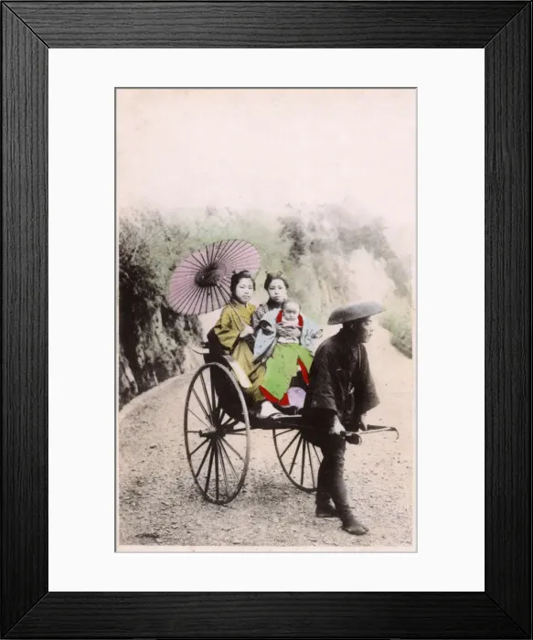 Framed Print : Japan - Two Japanese women and a baby take a rickshaw ride Framed Print : Japan - Two Japanese women and a baby take a rickshaw ride