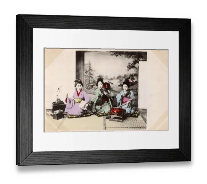 Framed Print : Japan - Three Geisha Girls playing traditional instruments Framed Print : Japan - Three Geisha Girls playing traditional instruments