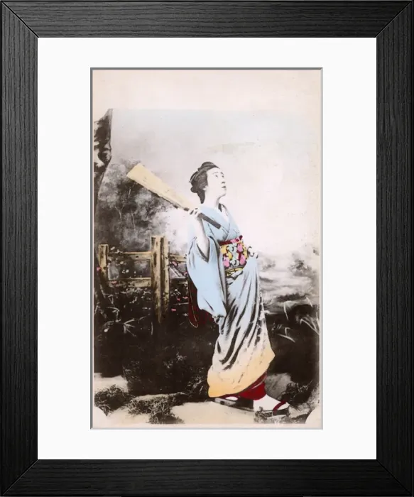 Framed Print : Japan - Geisha girl holding a badminton racquet Framed Print : Japan - Geisha girl holding a badminton racquet
