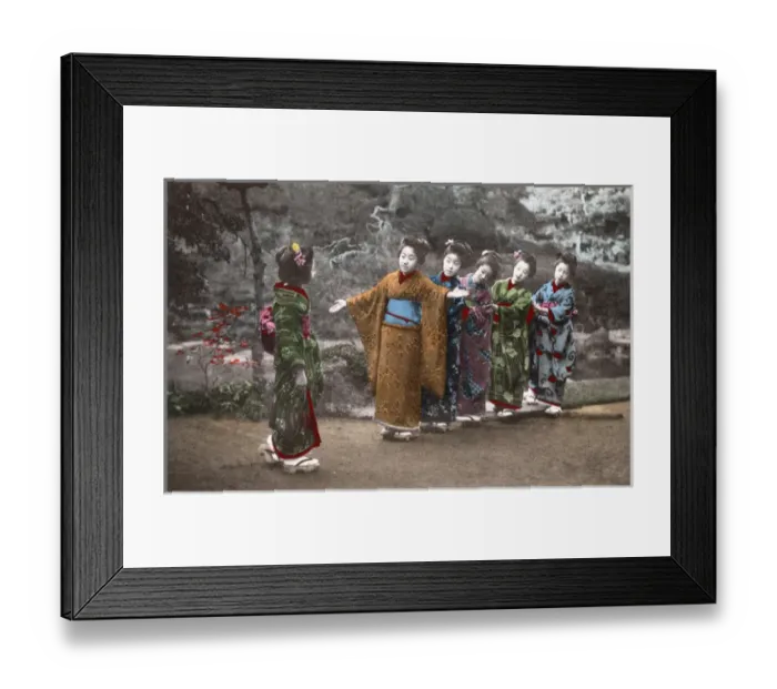 Framed Print : Japan - Five Geisha Girls greet a new arrival Framed Print : Japan - Five Geisha Girls greet a new arrival