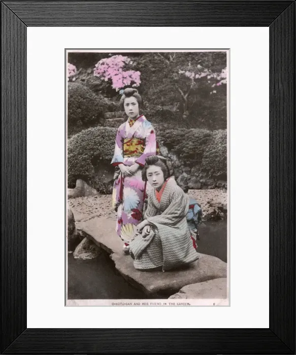 Framed Print : Japanese Woman O-Koto-San and friend in the garden Framed Print : Japanese Woman O-Koto-San and friend in the garden