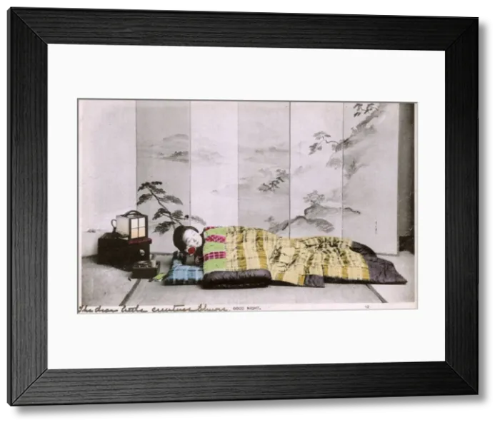 Framed Print : Japanese Woman O-Koto-San goes to sleep - Goodnight Framed Print : Japanese Woman O-Koto-San goes to sleep - Goodnight