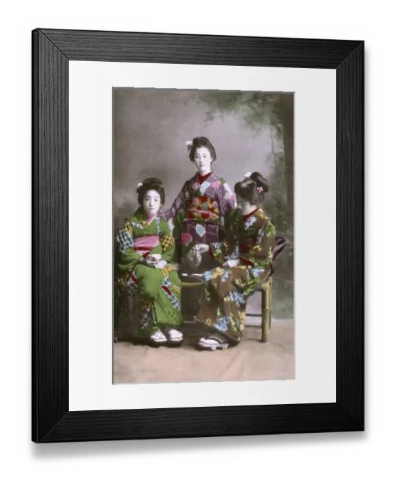 Framed Print : Japan - Three Japanese Geisha - Studio Photographic Portrait Framed Print : Japan - Three Japanese Geisha - Studio Photographic Portrait