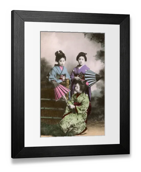 Framed Print : Japan - Three Japanese Geisha - Studio Photographic Portrait Framed Print : Japan - Three Japanese Geisha - Studio Photographic Portrait