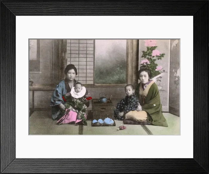 Framed Print : Japan - Japanese Women pose for a photograph with babies Framed Print : Japan - Japanese Women pose for a photograph with babies