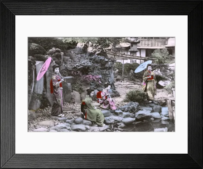 Framed Print : Garden Scene - Geisha - Japan Framed Print : Garden Scene - Geisha - Japan