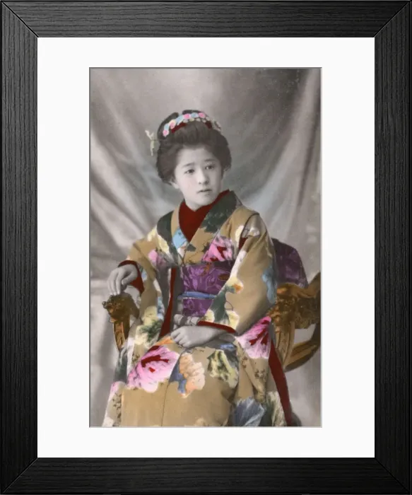 Framed Print : Japanese Geisha - Seated in an ornately-carved chair Framed Print : Japanese Geisha - Seated in an ornately-carved chair