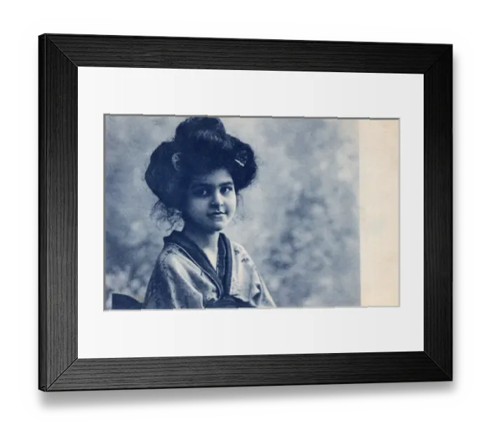 Framed Print : A European girl with her hair in the Japanese Geisha style Framed Print : A European girl with her hair in the Japanese Geisha style