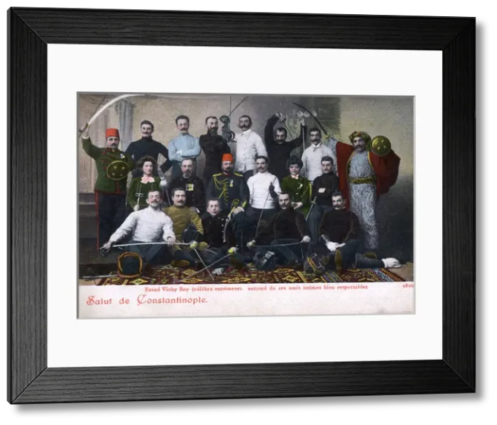 Framed Print : Celebrated Fencer Essad Vichy Bey surrounded by his friends Framed Print : Celebrated Fencer Essad Vichy Bey surrounded by his friends