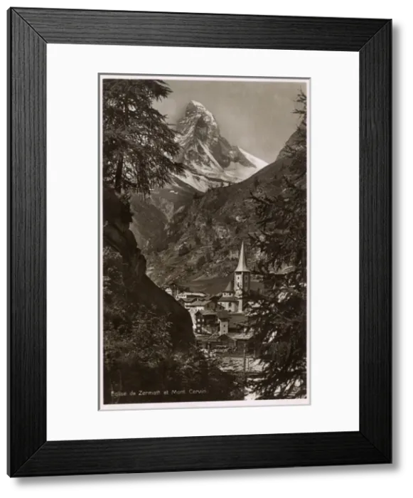 Framed Print : Church Spire at Zermatt and Mont Cervin, Switzerland Framed Print : Church Spire at Zermatt and Mont Cervin, Switzerland