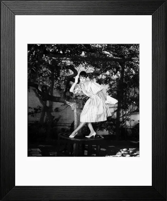 Framed Print : Young woman modelling a dress in a garden Framed Print : Young woman modelling a dress in a garden