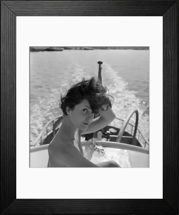 Framed Print : Young woman modelling on a boat Framed Print : Young woman modelling on a boat
