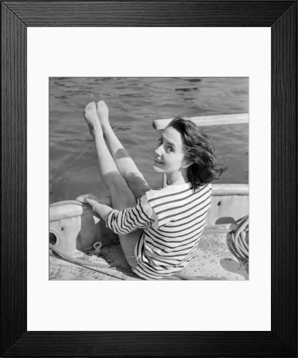 Framed Print : Young woman modelling on a boat Framed Print : Young woman modelling on a boat
