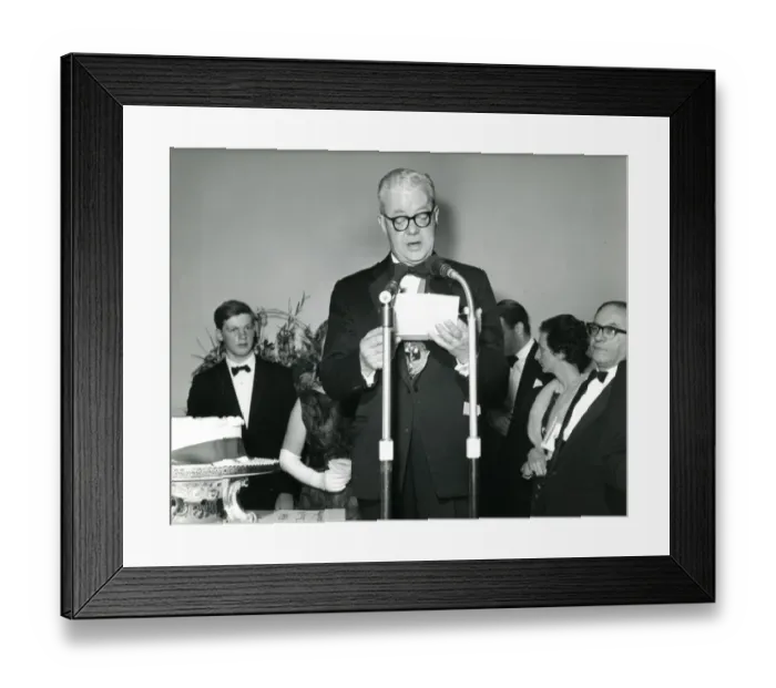Framed Print : Sir George Gardner, RAeS President 1965-1966, reads the ? Framed Print : Sir George Gardner, RAeS President 1965-1966, reads the ?