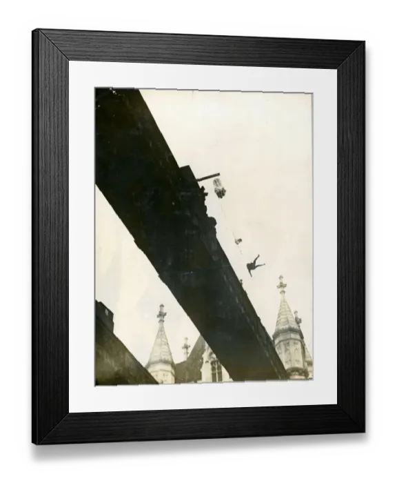 Framed Print : Lt Col Orde Lees diving head first from Tower Bridge to ? Framed Print : Lt Col Orde Lees diving head first from Tower Bridge to ?