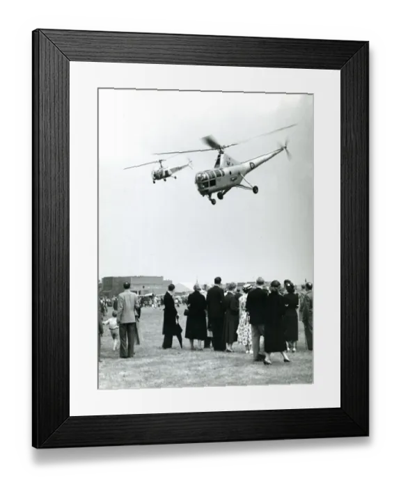 Framed Print : A Bell 47B-3, G-AKFB, Sir Balan, left, and a Westland S5?