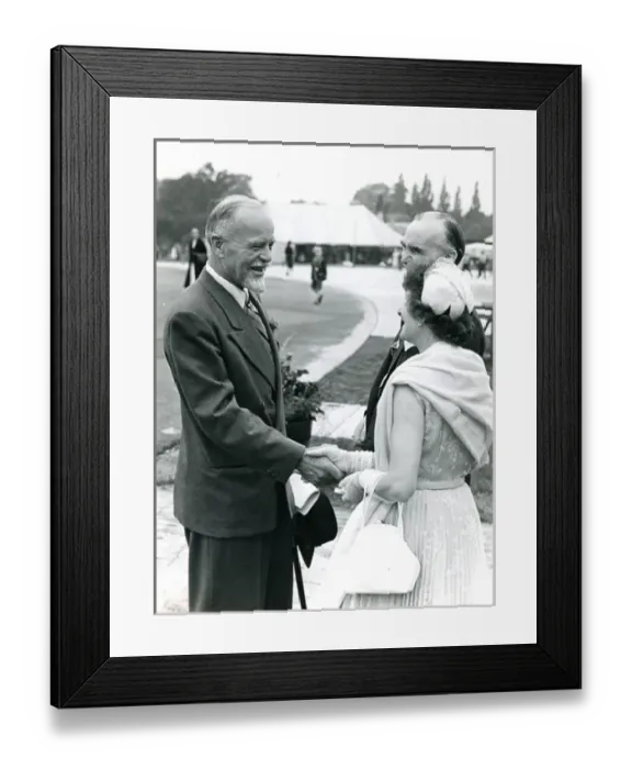 Framed Print : Capt O. P. Jones, left, being received by the Royal Aeron? Framed Print : Capt O. P. Jones, left, being received by the Royal Aeron?