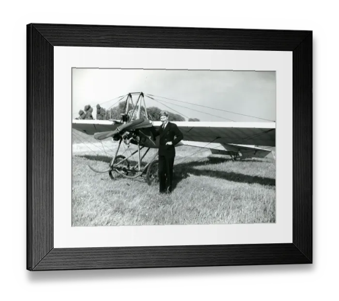 Framed Print : Wg Cdr J. A. Kent with the Deperdussin of 1910, belonging? Framed Print : Wg Cdr J. A. Kent with the Deperdussin of 1910, belonging?