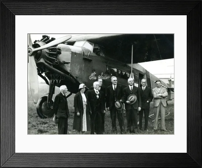 Framed Print : Capt C. D. Barnard, fourth from left, pilot, in front of ? Framed Print : Capt C. D. Barnard, fourth from left, pilot, in front of ?