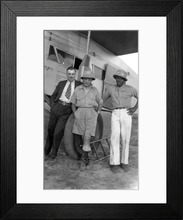 Framed Print : Engineer P. A. F. Hunt, centre, in front of Fokker FVII, G? Framed Print : Engineer P. A. F. Hunt, centre, in front of Fokker FVII, G?