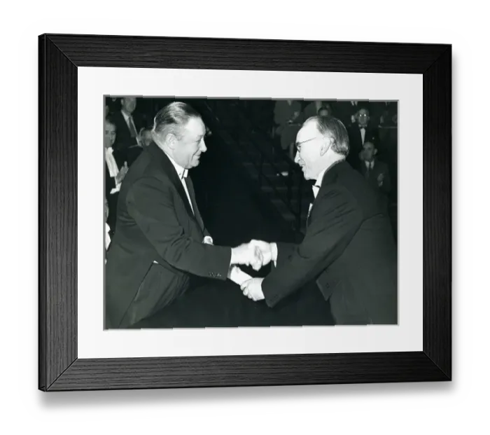Framed Print : Sir Roy Dobson, CBE, left, is presented with his certifi? Framed Print : Sir Roy Dobson, CBE, left, is presented with his certifi?