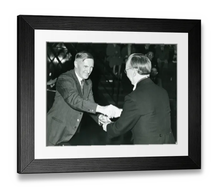 Framed Print : J. W. Barnes, left, is presented with his Royal Aeronauti? Framed Print : J. W. Barnes, left, is presented with his Royal Aeronauti?