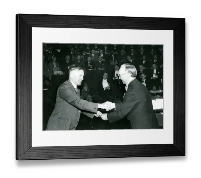 Framed Print : J. W. Barnes, left, is presented with his Royal Aeronauti? Framed Print : J. W. Barnes, left, is presented with his Royal Aeronauti?
