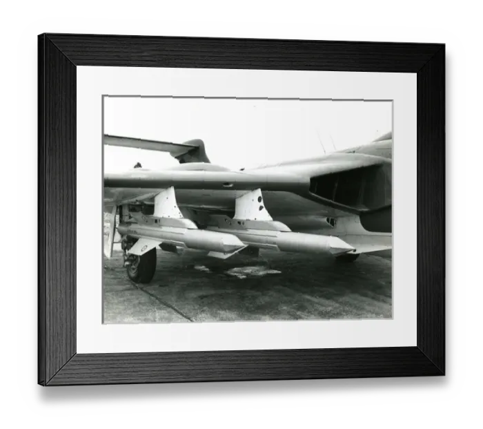 Framed Print : Two de Havilland Firestreak air-to-air missiles under th? Framed Print : Two de Havilland Firestreak air-to-air missiles under th?